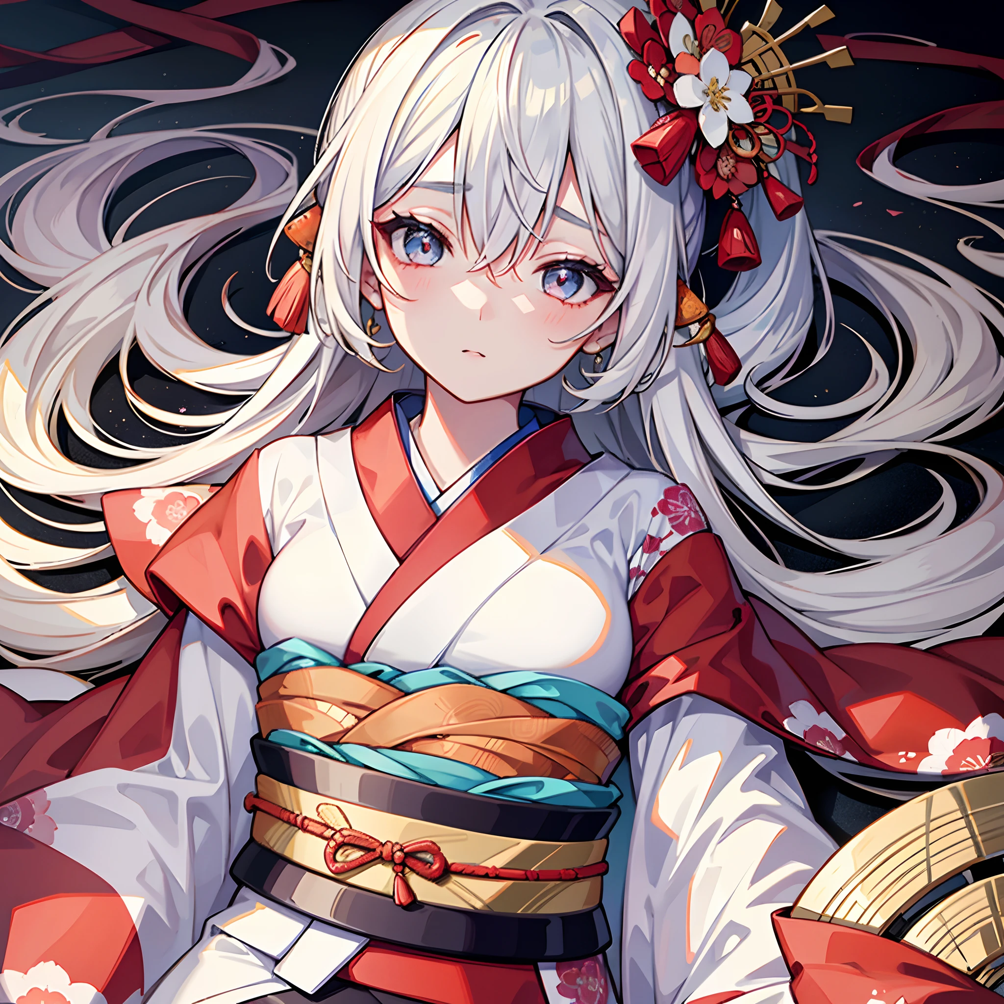 "A girl in a beautifully printed traditional kimono, close-up shot, captivating eyes, flawless and stunning face, exquisite details, crisp image, highest quality."