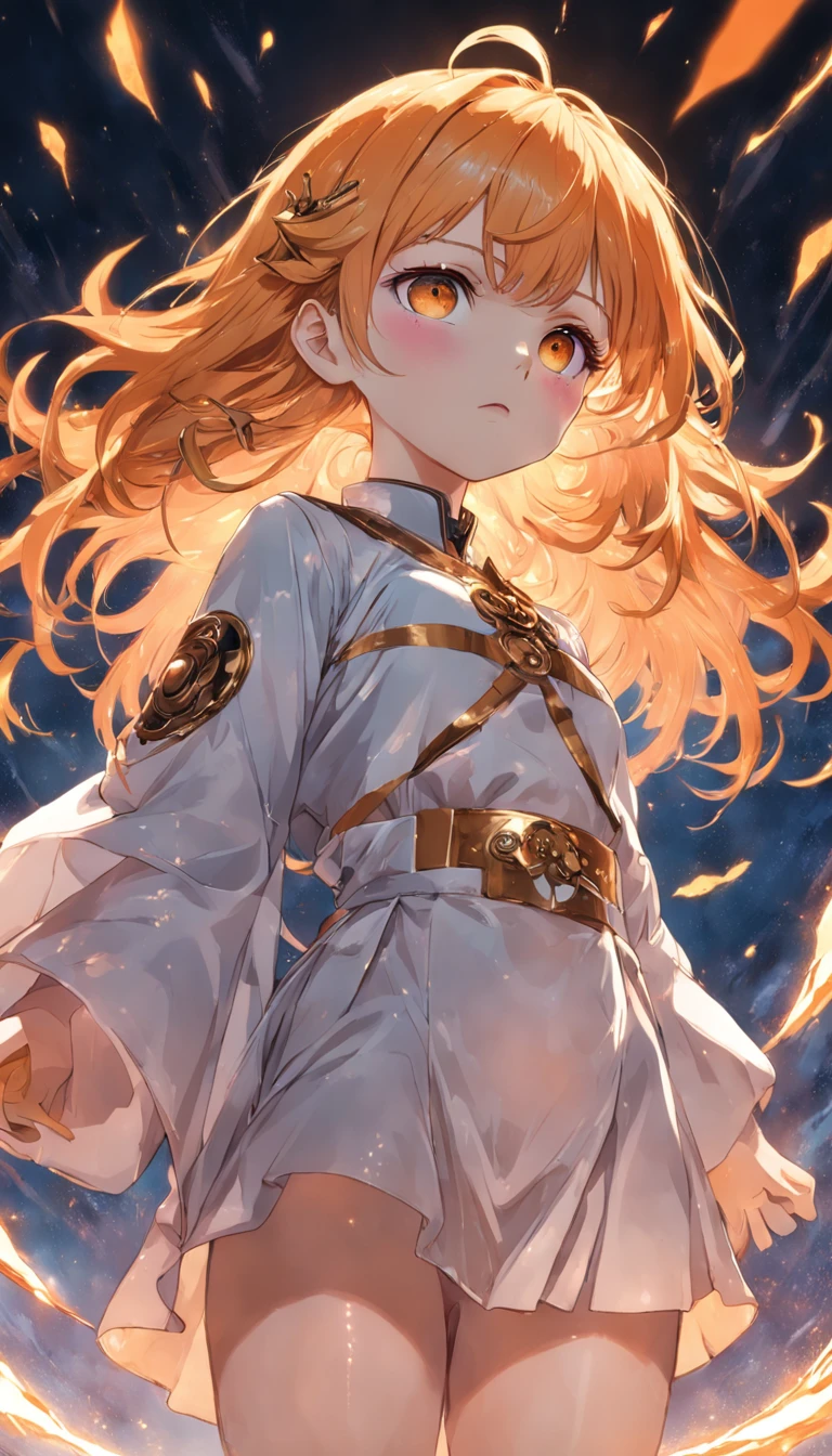 one-girl。with short golden hair,orange eyes,Transparent texture