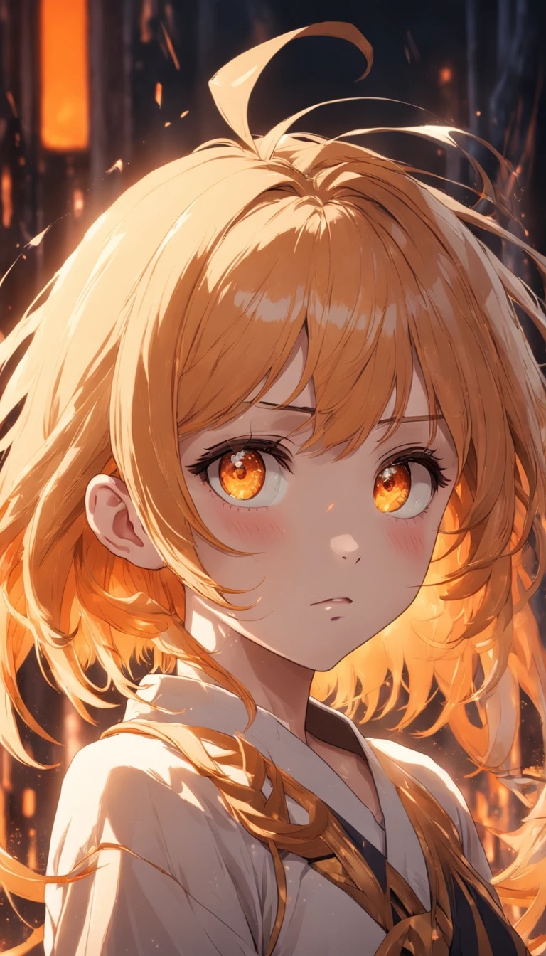 one-girl。with short golden hair,orange eyes,Transparent texture