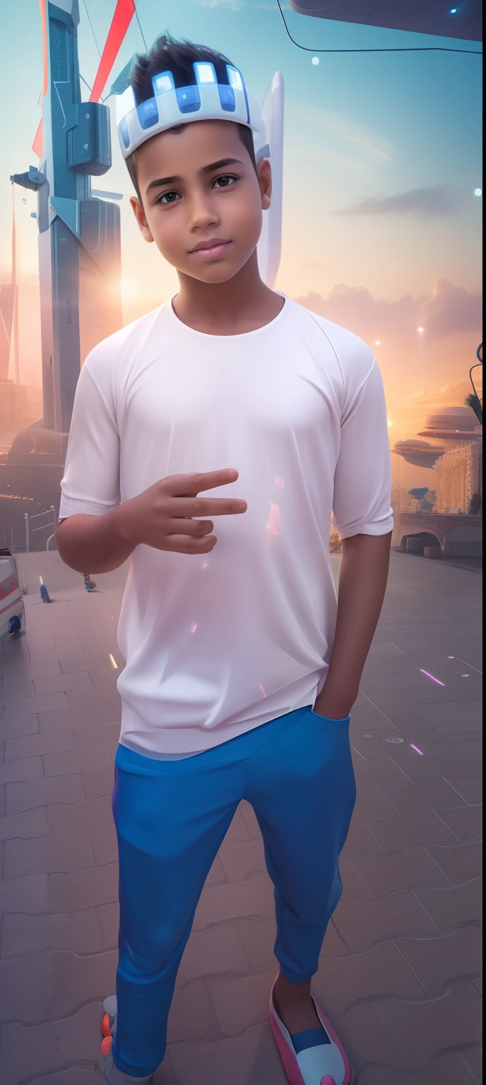 Boy with futuristic background realisti c face photo