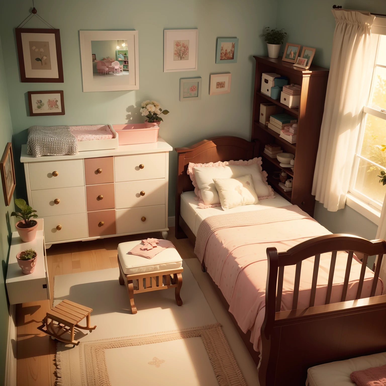 Miniature nursery with lots of furniture and objects, lots of details, beautiful