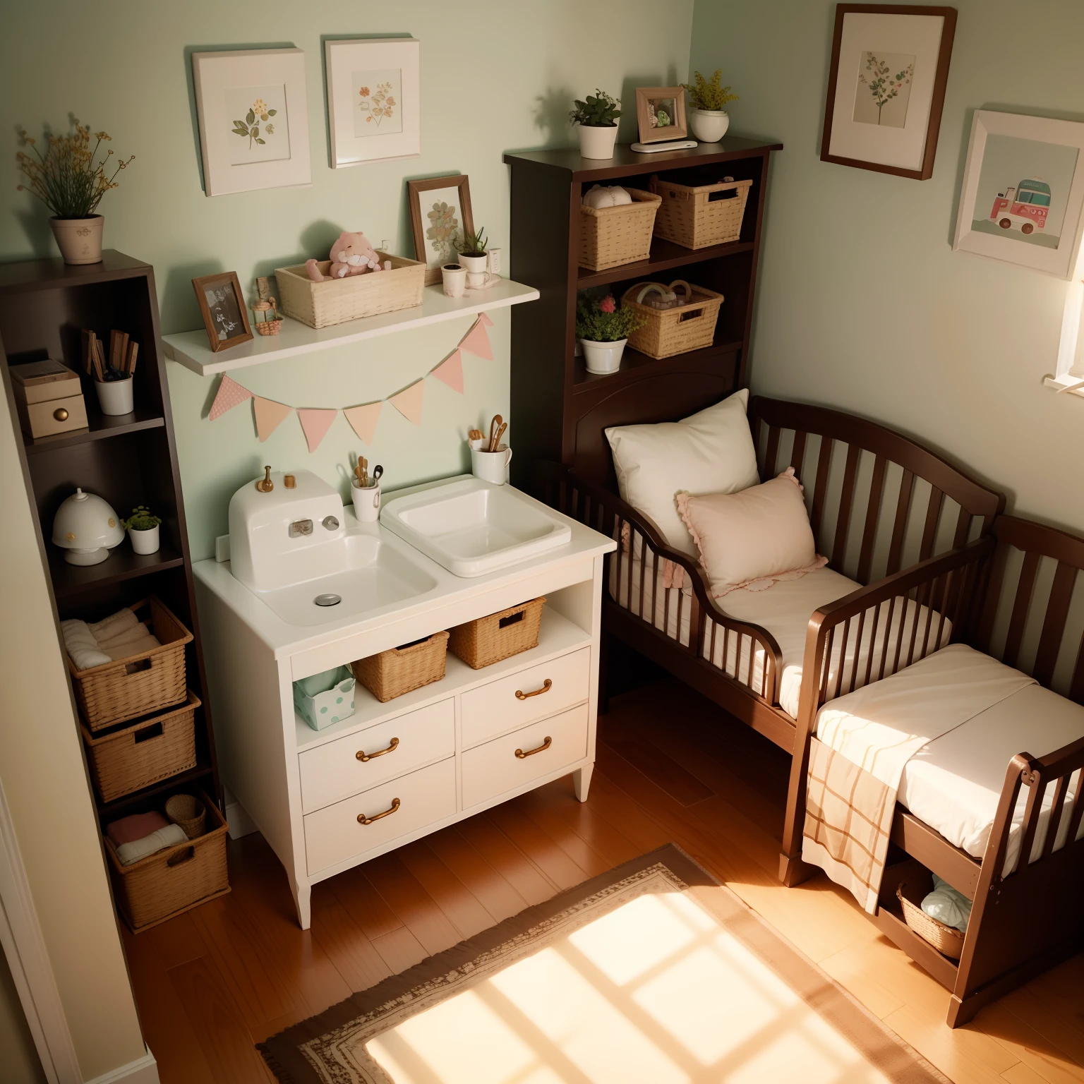 Miniature nursery with lots of furniture and objects, lots of details, beautiful