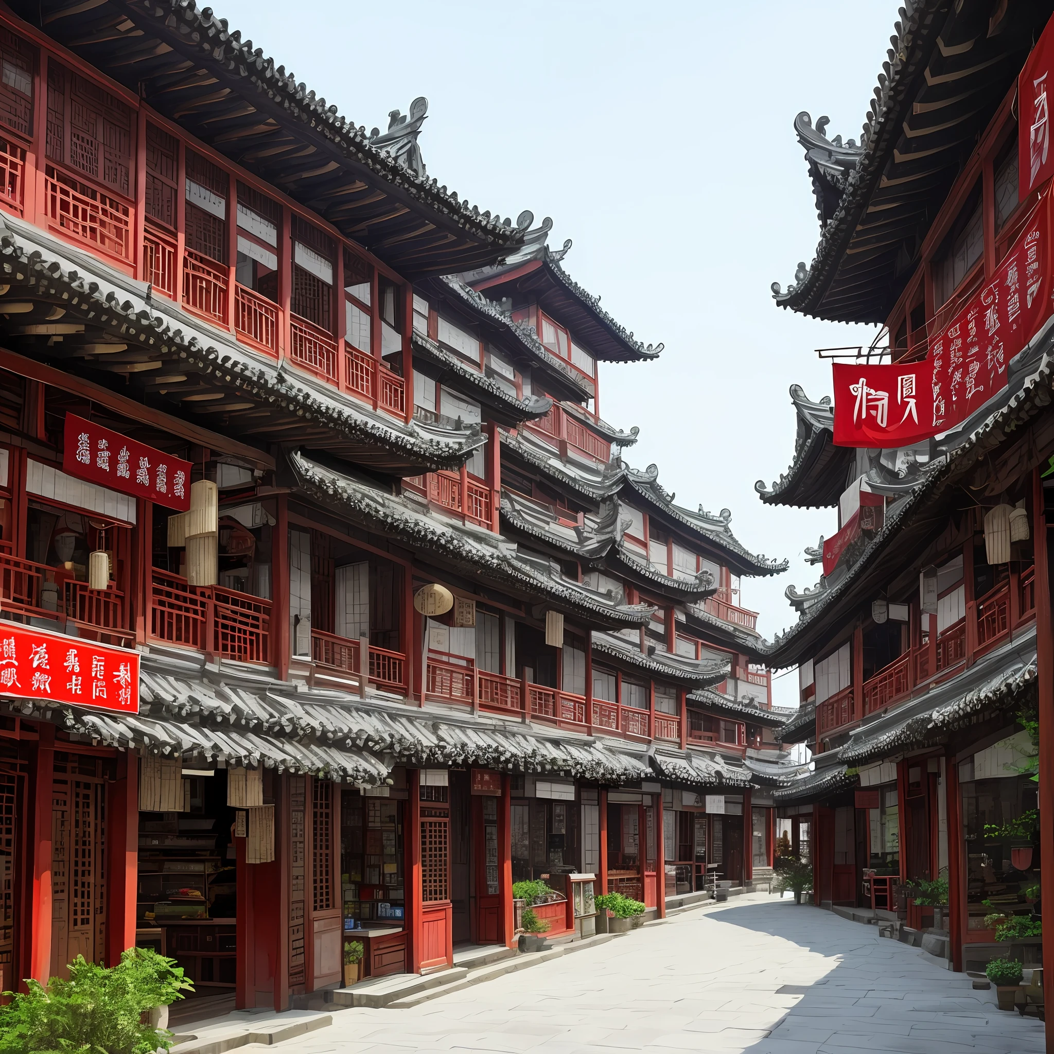 Jiangnan Huipai architecture Ancient Street is lined with shops