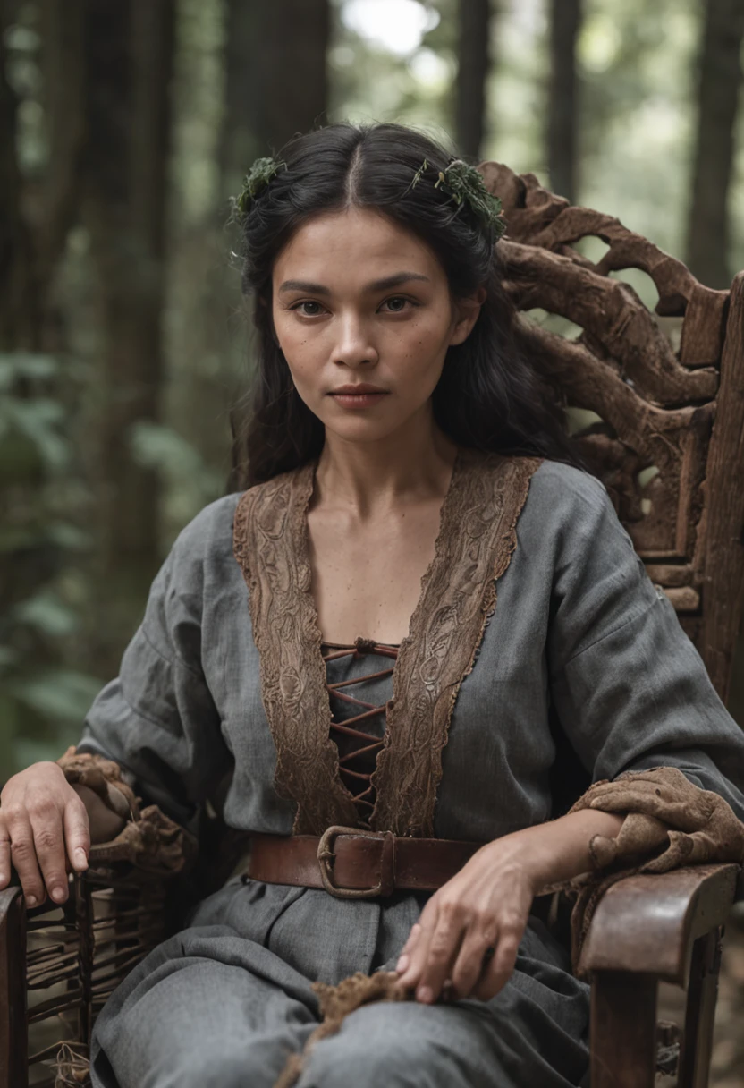 An old witch sits in a Kadilau chair in the background,She was holding a Soniste crow,(wide angles,Ultra HD details,Masterpiece, hyper HD, Super detail, High details, Best quality, A high resolution, Award-Awarded, 8K),(电影灯光)