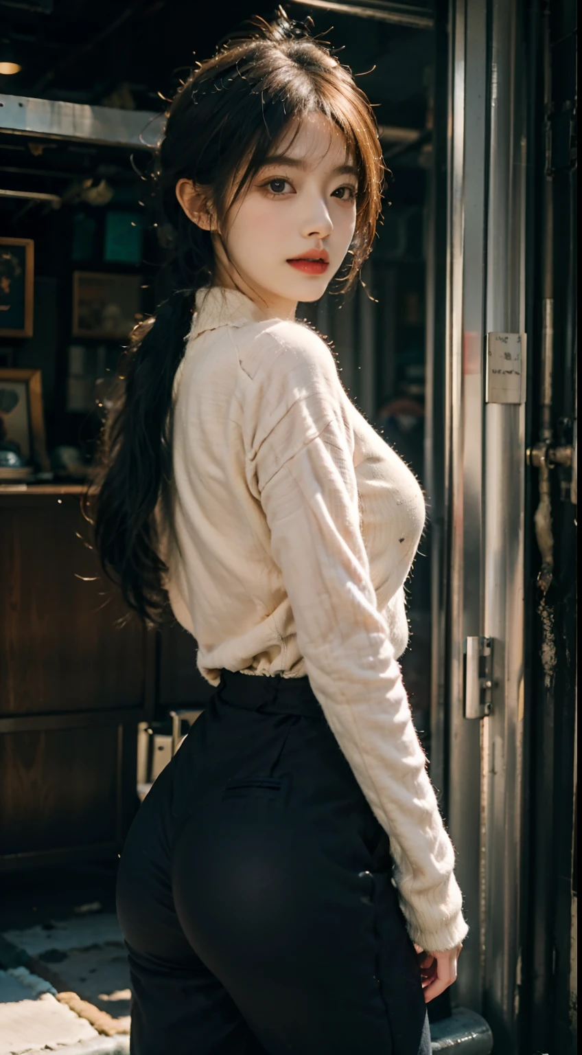 Racing Wear，城市，（Inspired by the Avengers），pony tails，One-piece unisex trousers，machine girl，Security level，Oversized ass，（8K，photo RAW，Fotorrealista：1，25），（Excessive lip gloss，Very many eyelashes，best qualityer，超高分辨率，depth of fields，color difference，Wide light，natural color，Distant pictures（1：2）