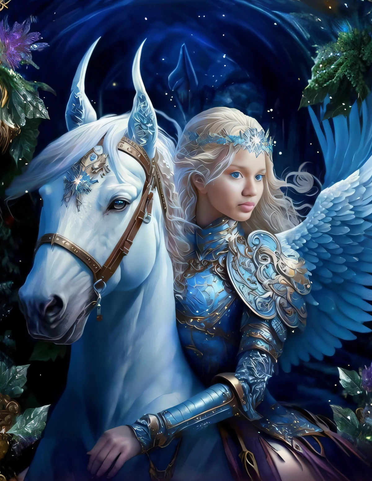 um close up de uma mulher de armadura montando um cavalo, do cavaleiro do anjo, bela fantasia detalhada, arte de fantasia detalhada, as a mystical valkyrie, angel knight gothic girl, mystical atlantean valkyrie, arte de fantasia altamente detalhada, bela arte de fantasia, fantasia altamente detalhada, arte de fantasia muito bonita, de anjo lindo, amazing fantasy art, Directed by: Anne Stokes, arte de fantasia