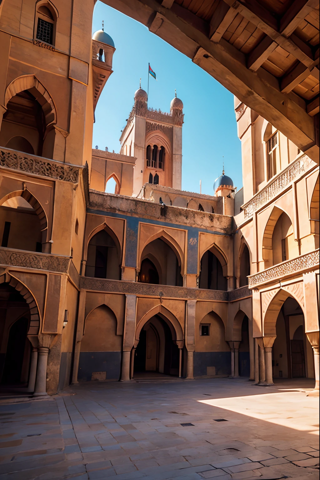 Moroccan castle architecture environnement medieval hyper realistic super detailed Dynamic shot