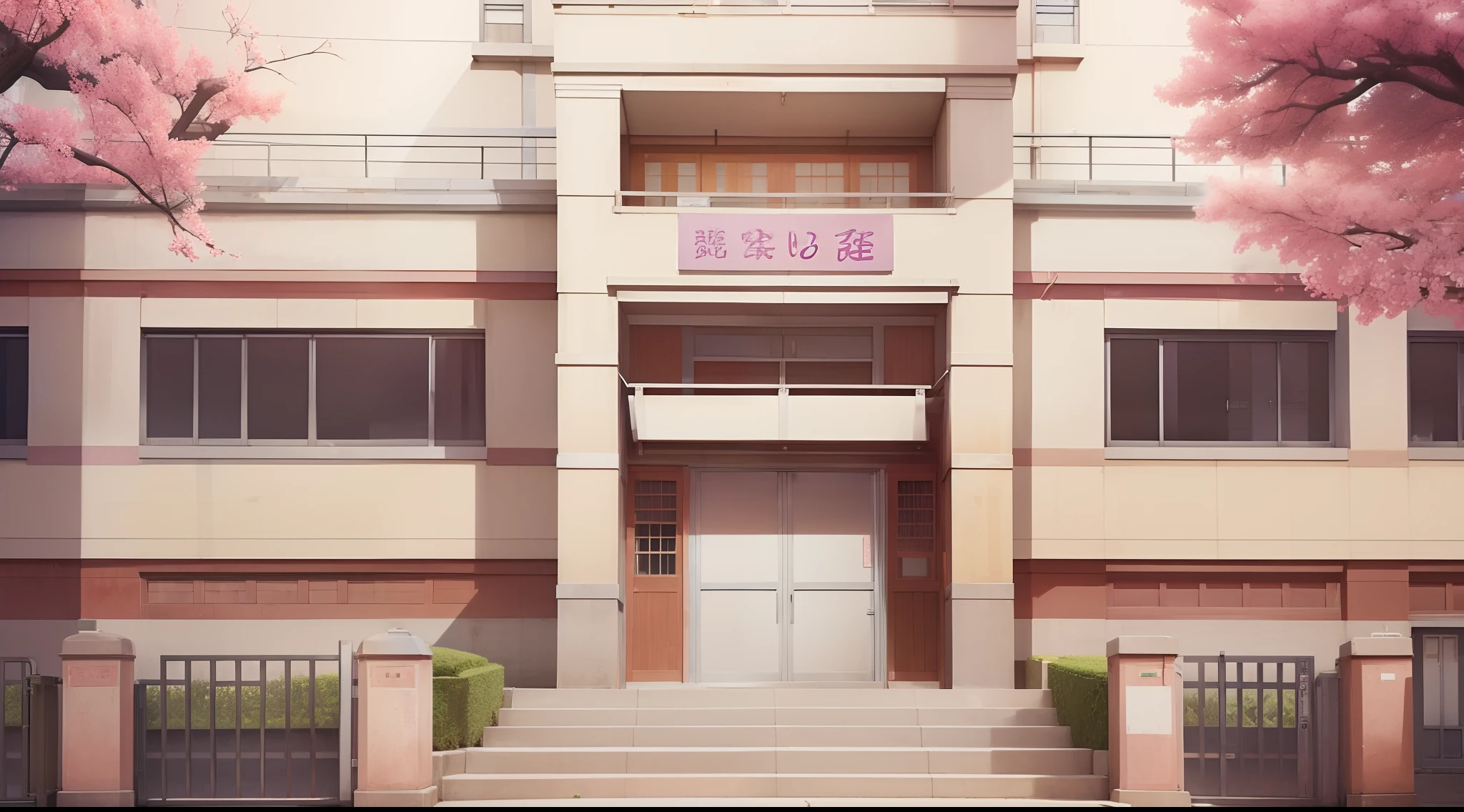 ((((Visual novel background)))), Modern school, Sakura, Main Gate, 21st century, Morning afternoon