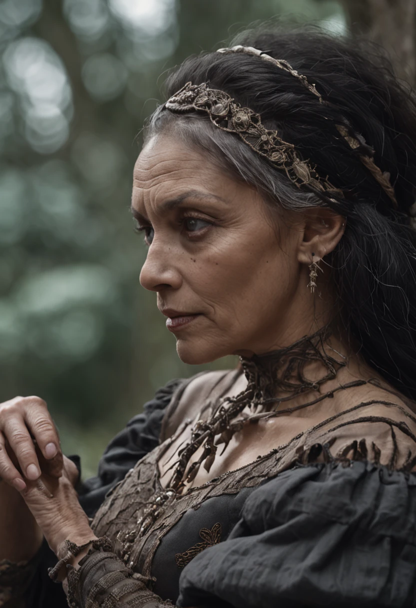 (An old witch sits in a Kadilau chair in the background,She was holding a Soniste crow),(dark castle background,unholy,terroral),(wide angles,Ultra HD details,Masterpiece, hyper HD, Super detail, High details, Best quality, A high resolution, Award-Awarded, 8K),(电影灯光)