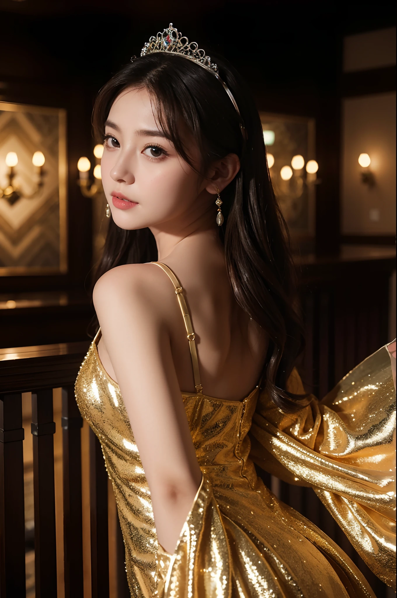 Korean women,Full body photo,Tabletop, Best image quality, high quality, The background is clear,Beautiful woman, detailed, detailed eyes, detailed skin, Beautiful Skin, 超High resolution, (reality: 1.4),Very beautiful woman, A slightly younger face, Beautiful Skin, thin, (Ultra-photorealism), (High resolution), (8K), (非常にdetailed) (Beautiful and detailed eyes), (非常にdetailedな), (detailed face), Displaying the viewer, Fine details, detailed face, Staring straight ahead, Staring straight ahead, Photo Real, Bright lighting, Professional Lighting, Black Hair,ponytail, 23 years old,髪型はponytail,ロングponytailの髪型,smile,Wearing a beautiful long dress、Walking the runway at a fashion show、on stage