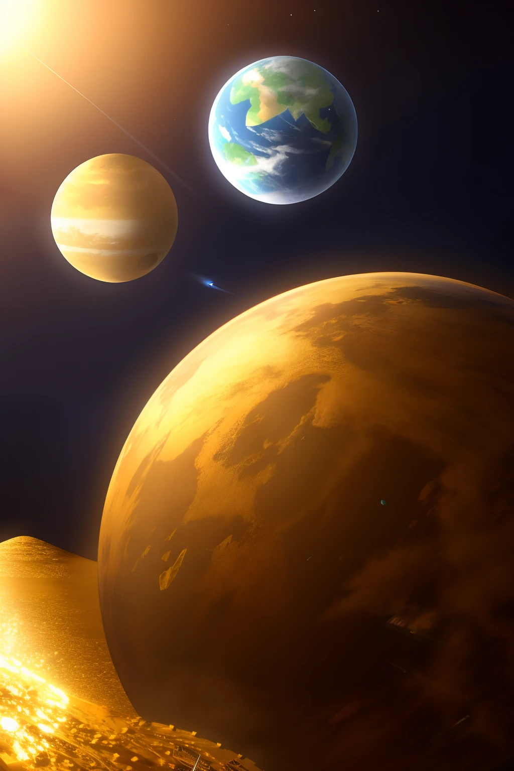 Spacecraft heading towards the foreground