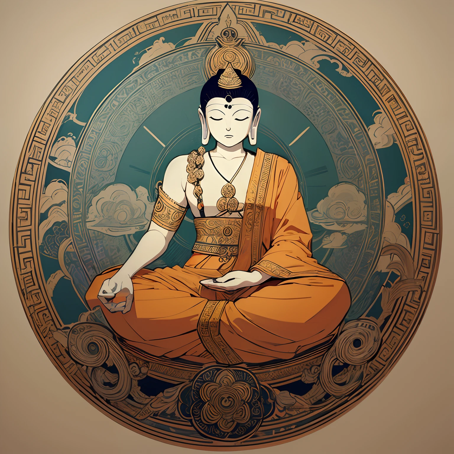 mural, Amitabha, Tibetan style, minimal art, flat color