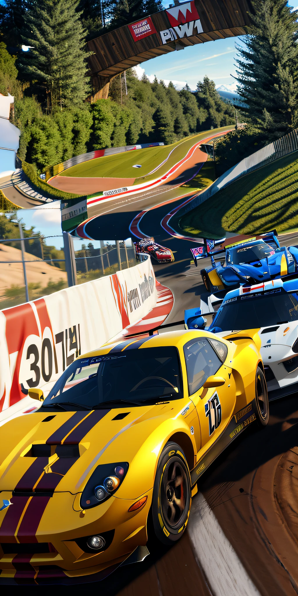 A big downhill track,A lot of cars are racing,Racing Tracks,Real track