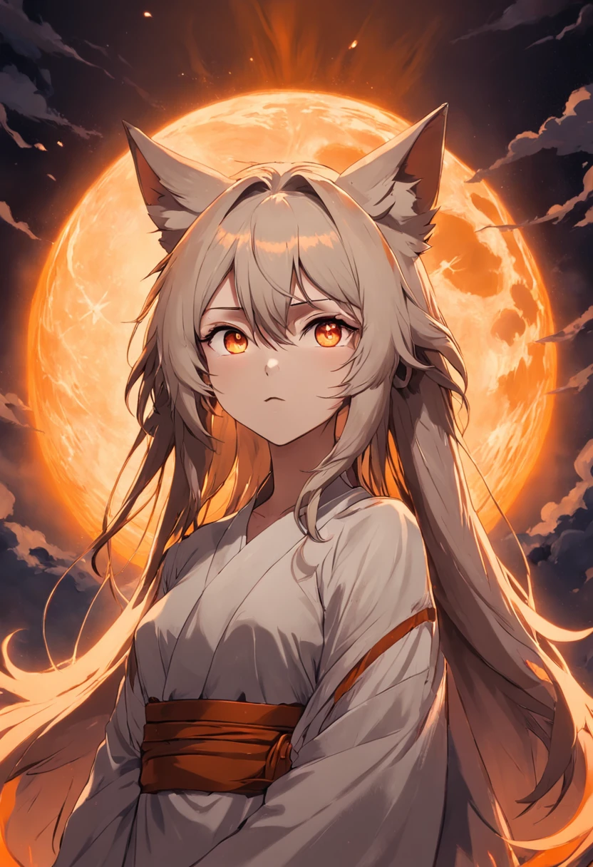 The wolf groaned Orange Moon,head portrait,ember,beast ear,Handsome