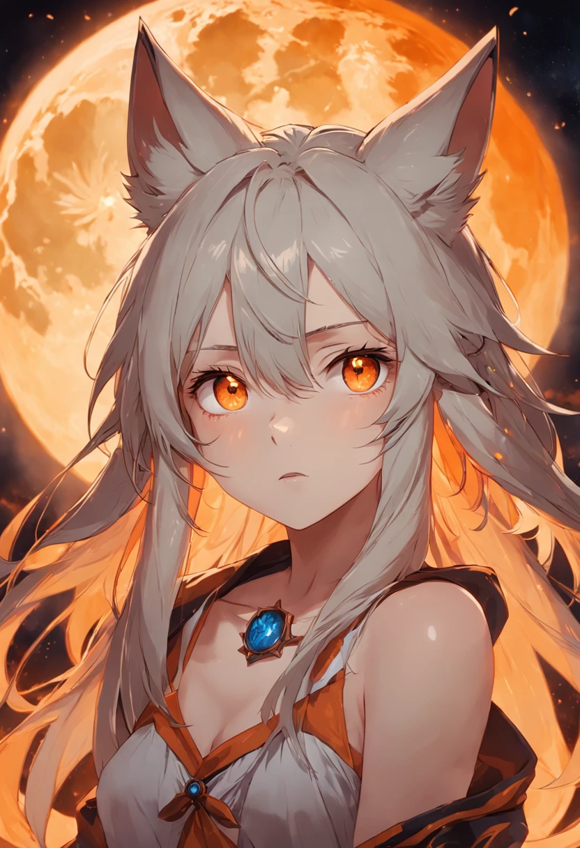 The wolf groaned Orange Moon,head portrait,ember,beast ear,Handsome