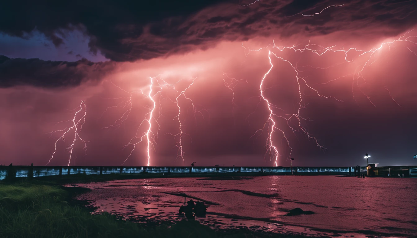 Dark clouds seal thunderstorms mixed with lightning skies