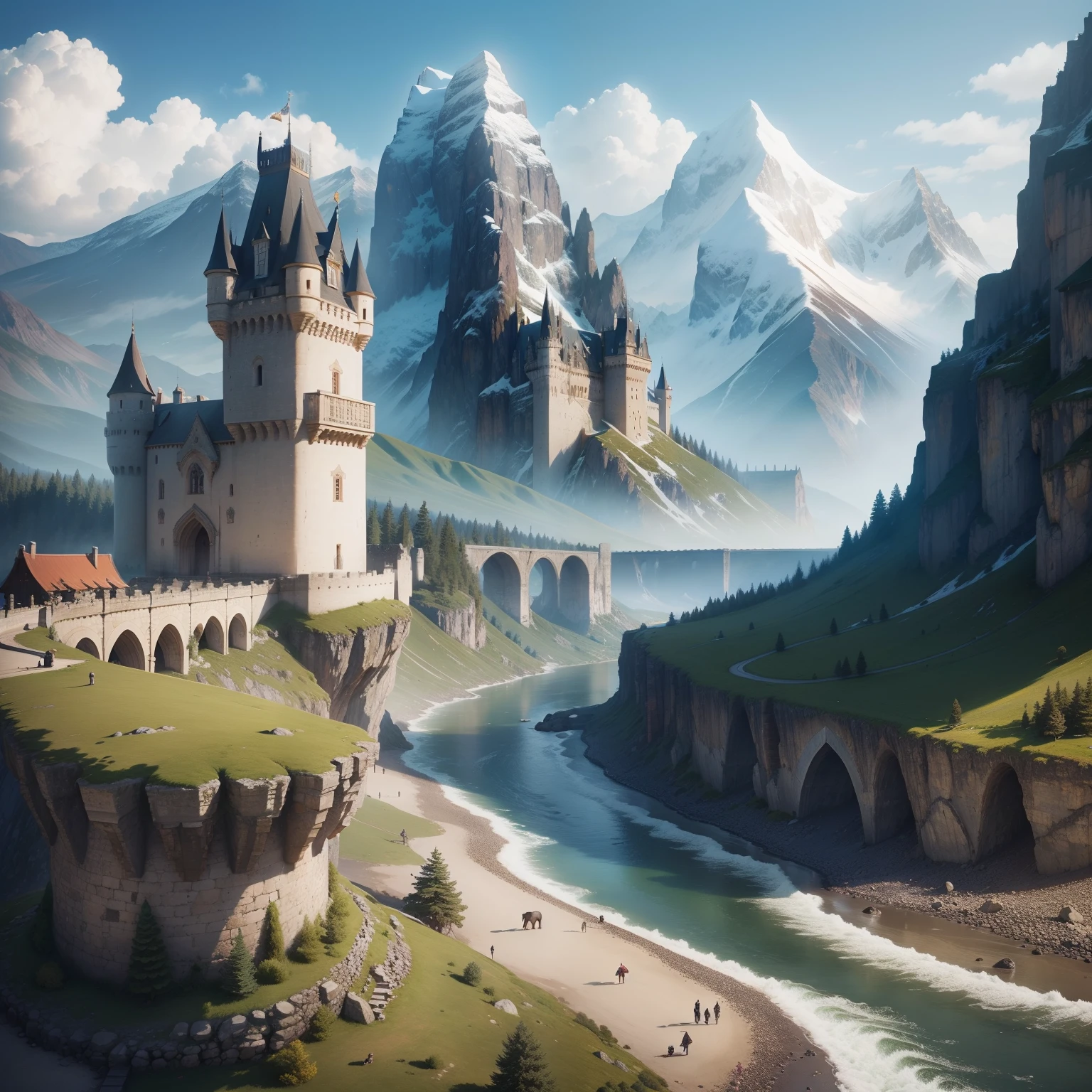 mountains, castles, dragons, rivers