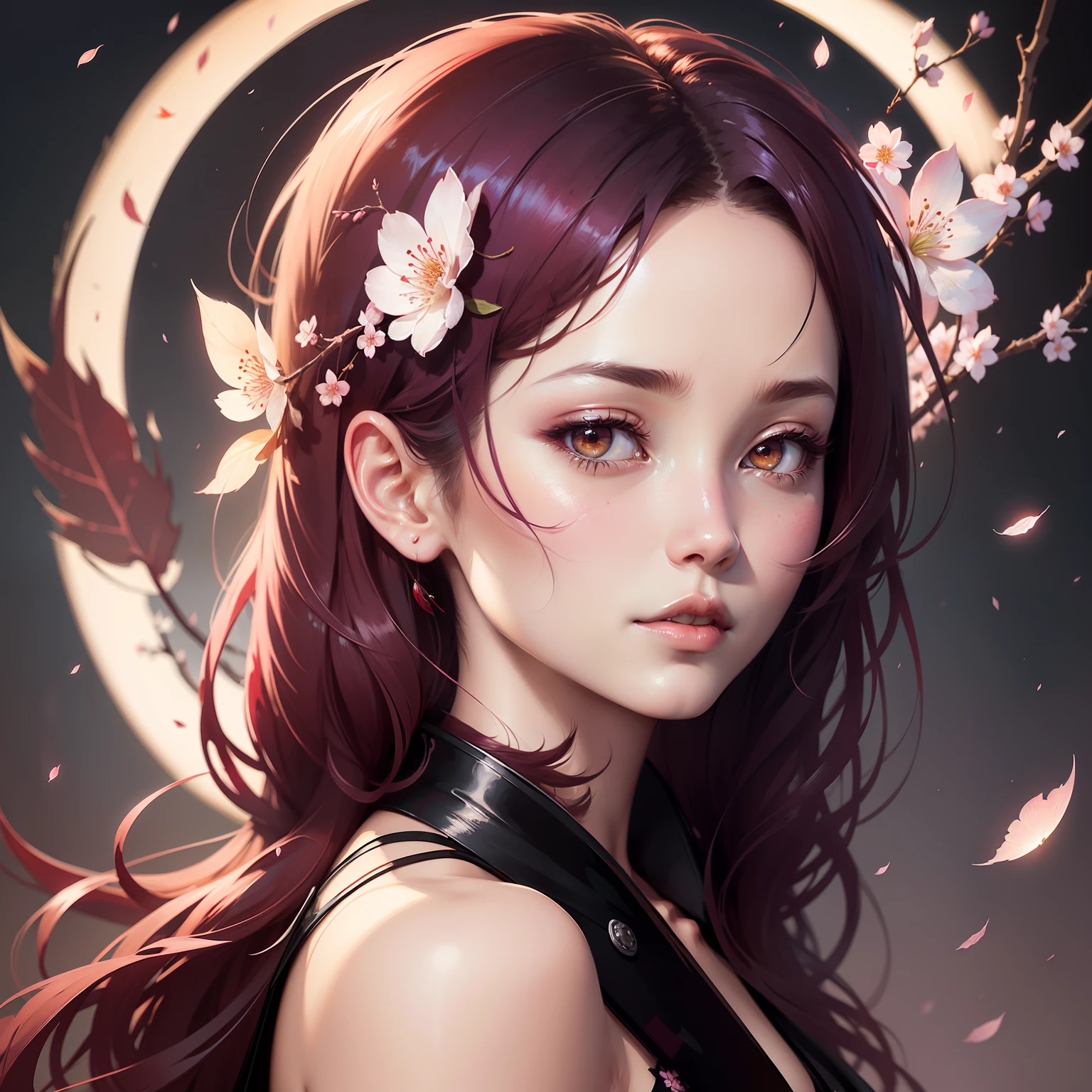 Single cherry blossoms, Beautiful, elegant, Centered, nearing perfection, Dynamic, Moonlight, Highly detailed, Digital painting, art  stations, concept-art, smooth, Sharp focus, illustration, Art by Carne Griffiths and Wadim Kashin