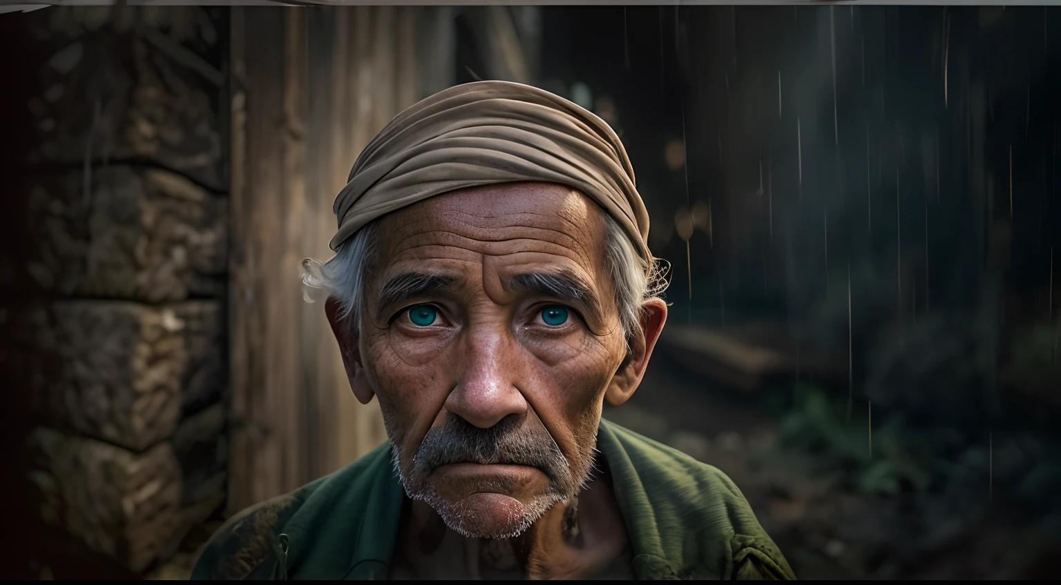 (foco nítido:1.2), an award-winning photo of an old peasant, imagem de meio corpo, darkness outside, lightning backlighting, , linhas no rosto, Rugas, Pele extremamente detalhada, tristeza, hopelessness, olhos manchados, (Sombras profundas:1.1), alto contraste, Olhos bonitos, Absurdo, 8k, (alta qualidade: 1.3), , artstation hd |, arte conceitual, Rosto e corpo detalhados, award-winning photography, (Moody Lighting:1.2), profundidade de campo Campo, Bokeh, 4k, HDR