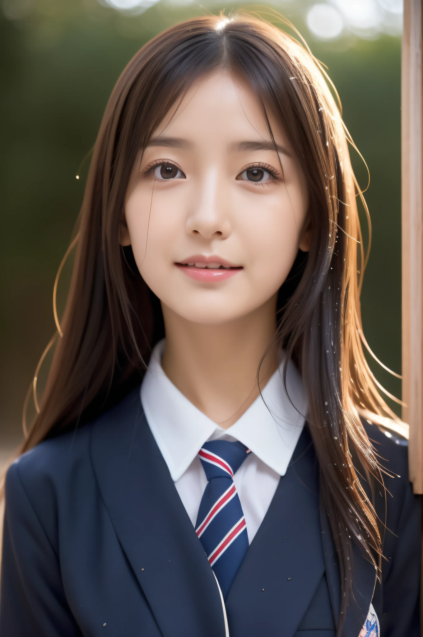 (((high detal,high-detail、​masterpiece,Attention to detail))),Arab-asian woman in uniform, Realistic Young Gravure Idol, a hyperrealistic schoolgirl, Japan school uniform, japanese girl school uniform, a hyperrealistic schoolgirl,Young Pretty Gravure Idol, wearing japanese school uniform, Young Sensual Gravure Idol, Young Gravure Idol, Beautiful but innocent schoolgirl when you laugh,the whole body is wet,dripped out,with a flushed face,Beautiful girl with beautiful legs,Beautiful woman natural light、The whole body is wet,Sheer clothing,Semi-long,perm,Brown shiny hair,Hair is wet,dripping water,dripping,,Have a troubled face,