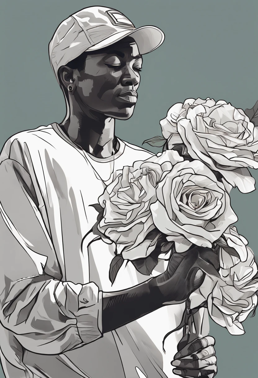 A teenager holds a white rose in both hands，dressed in white shirt, highly detailed vector art, jen bartel, Impressive art style, vector art style, Adobe Illustrator art, art of alessandro pautasso, hd vector art, cavalos, multicolored vector art, full-colour illustration, Beautiful Ultra HD 4K art, Vibrant, high-contrast shading