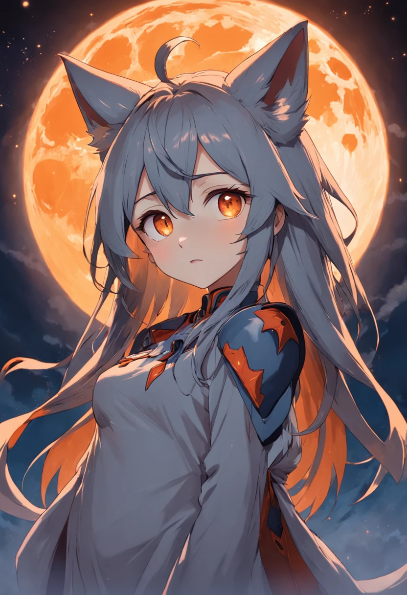 The wolf groaned Orange Moon,head portrait,ember,beast ear,Handsome,Moe girl,super adorable