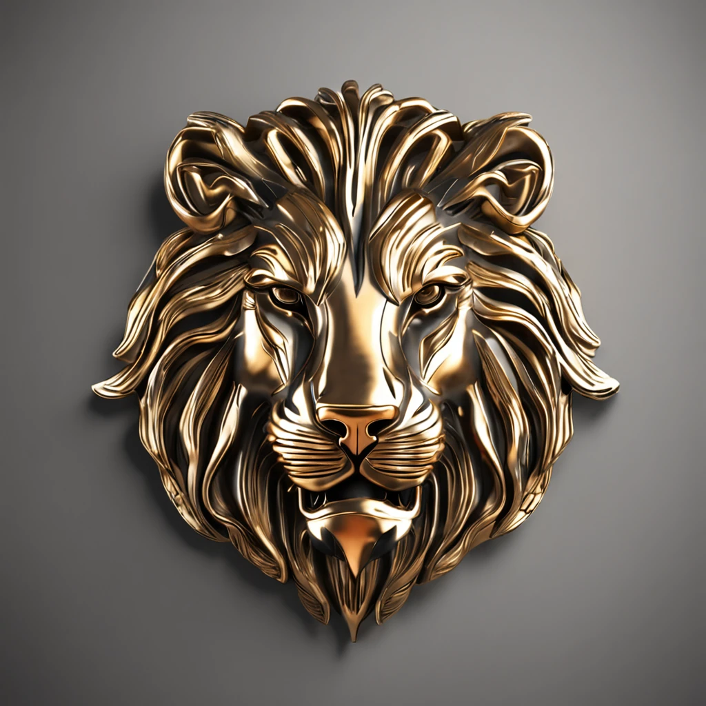Make a logo with the head of a lion stylized in metal in gold color