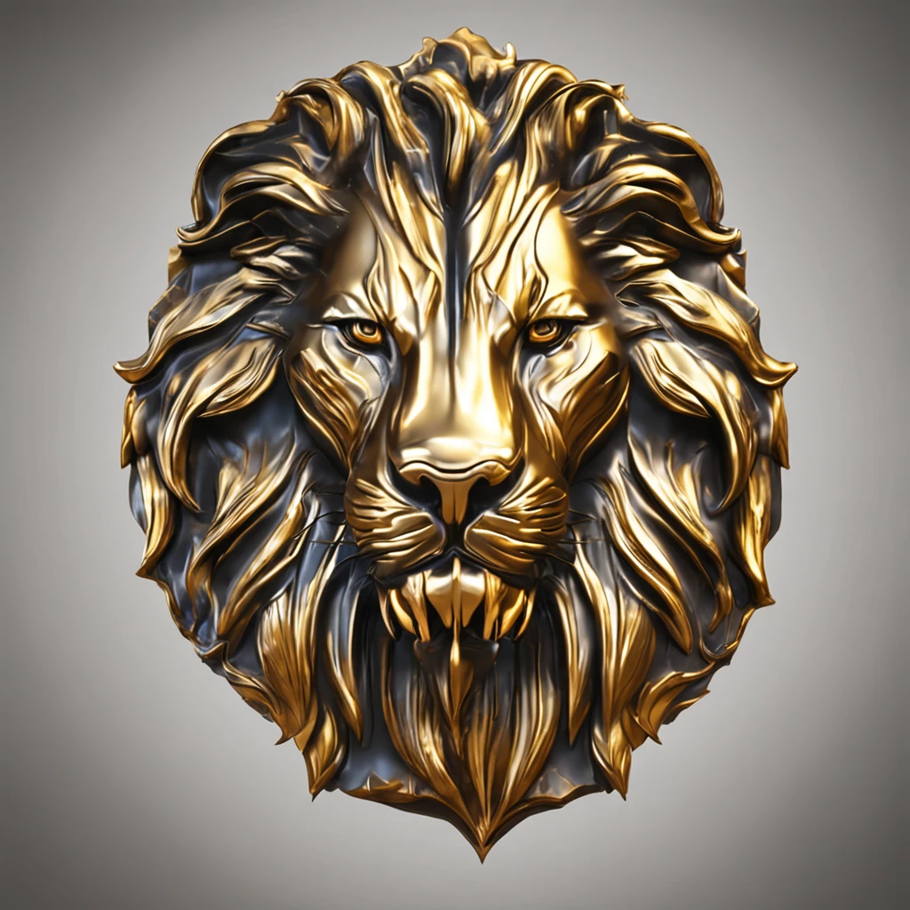 Make a logo with the head of a lion stylized in metal in gold color