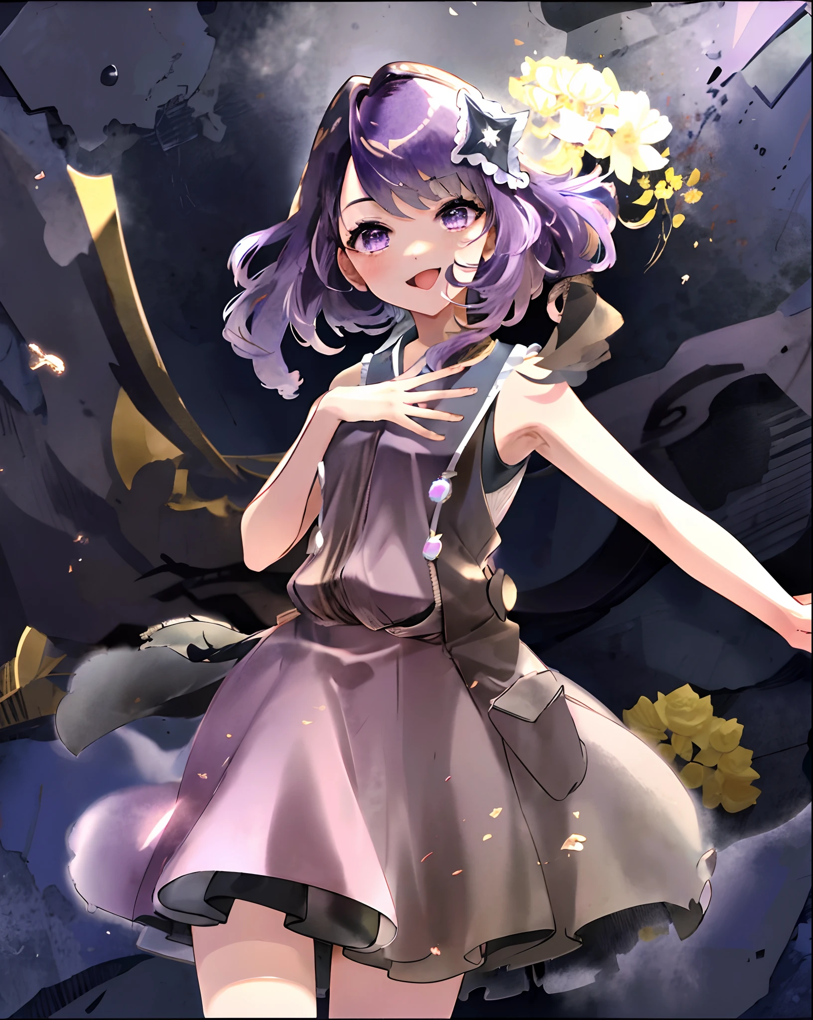 1girl, full body, cowboy shot,
(Rembrandt), illustration, (masterpiece), (best quality), (ultra_detailed), finely detail, (Depth of field),
HshinoAi,gloves, tongue out, tongue, long hair, star \(symbol\), looking at viewer, (purple hair:1.2), purple eyes, upper body, hair ornament, :p, frills, pink shirt, smile, sleeveless, shirt, idol, symbol-shaped pupils, hands up, bangs, one side up, star-shaped pupils, arms up,
dress pull,
Roaring Twenties, isometric, from above, sky, flower, cliff,