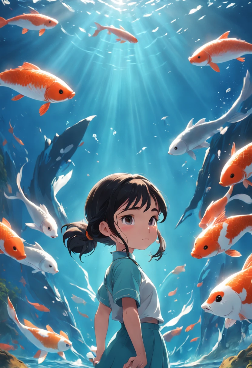movie picture quality,Disney animation,style of disney animation,Disney movie animation,3D movies,China-style, with short braids standing in front of a huge koi,swell sea,depth of fields,high light,Real light,Ray traching,oc rendered,Hyper-realistic,best qualtiy,8K,Works of masters,super-fine,Detailed pubic hair,Correct anatomy,sharp focus on eyes,Bokeh,Facial features are carefully depicted