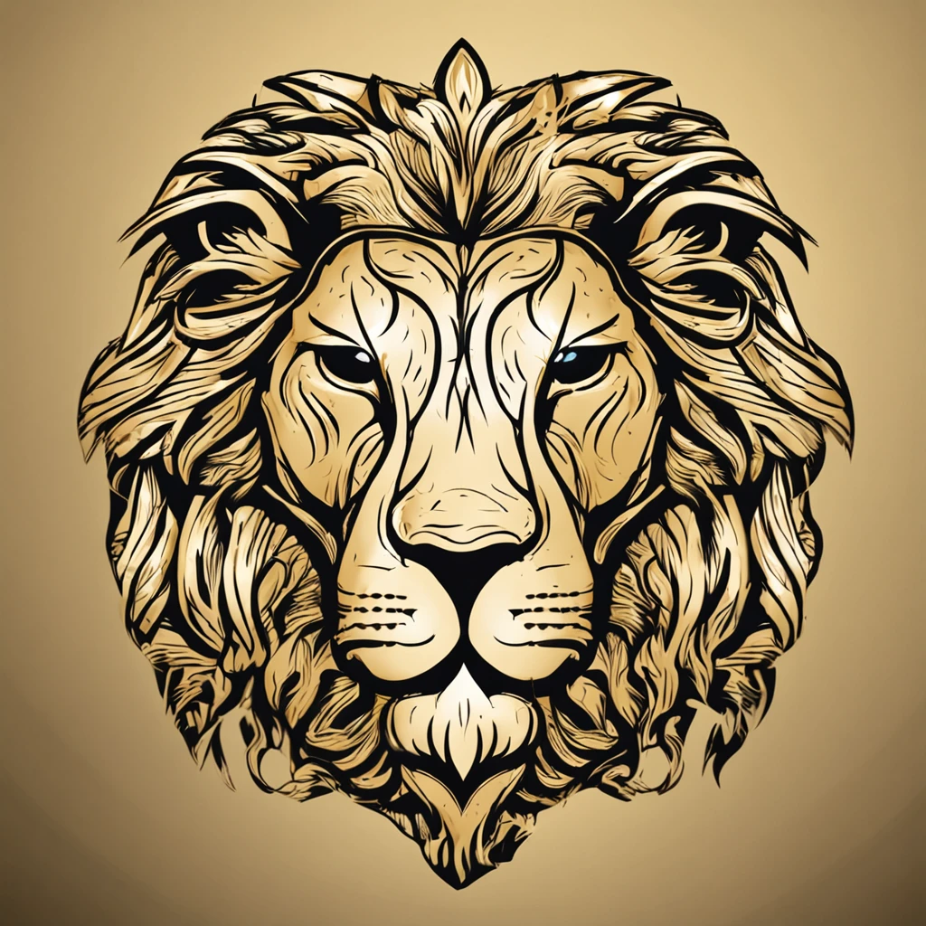 Make a logo with the head of a lion stylized in gold color