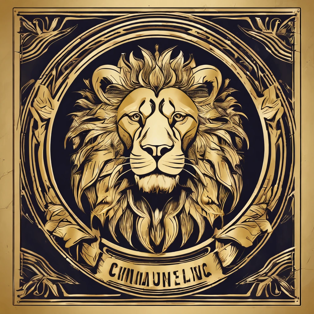 Make a logo with the head of a lion stylized in gold color