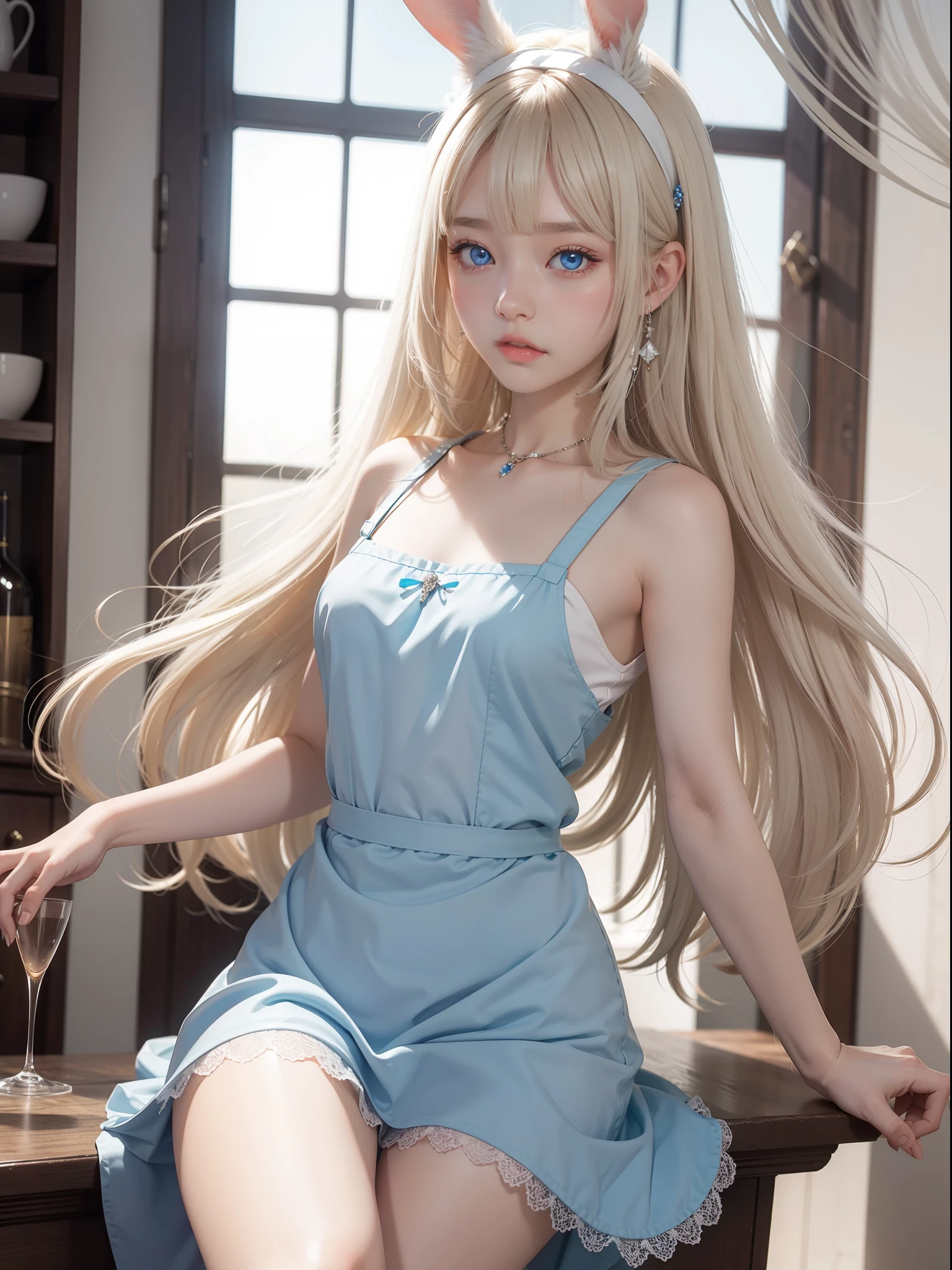 one very beautiful cute young girl, 10 years old, ((very happy smile )), Embarrassed blush, Beautiful very long shiny blonde straight hair with golden shine, Shiny and very beautiful pure white skin, Very beautiful and cute pale blue detailed eyes, shiny skin, Beautiful cute bright look, Clear double eyelids, beautiful cute big eyes, A perfectly balanced face, wearing white camisole
