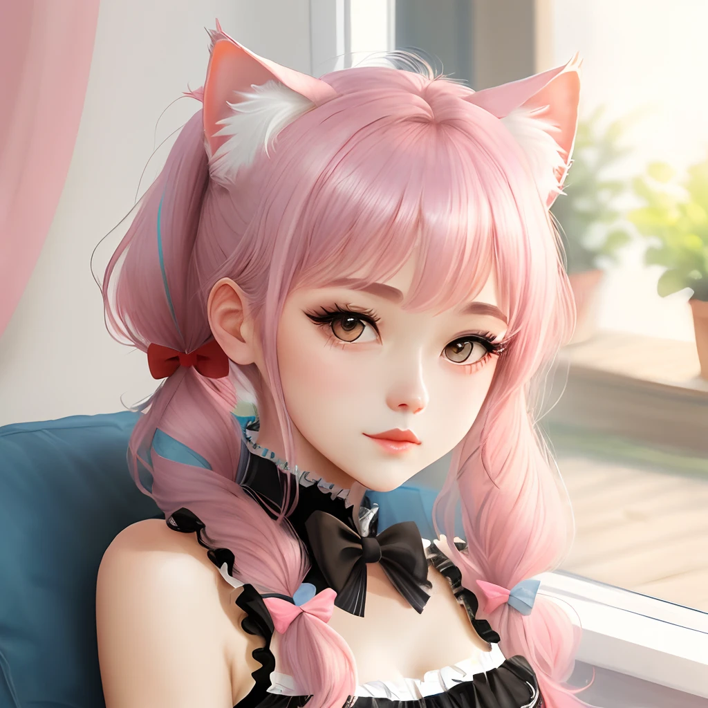 Optimization tips for cat-eared beauties:
"Cute cat-eared beauty,Pink face,Sweet smile,Bright big eyes,Soft hair,Soft natural light,dreamy background,Delicate painting style,A dynamic and energetic gesture。"