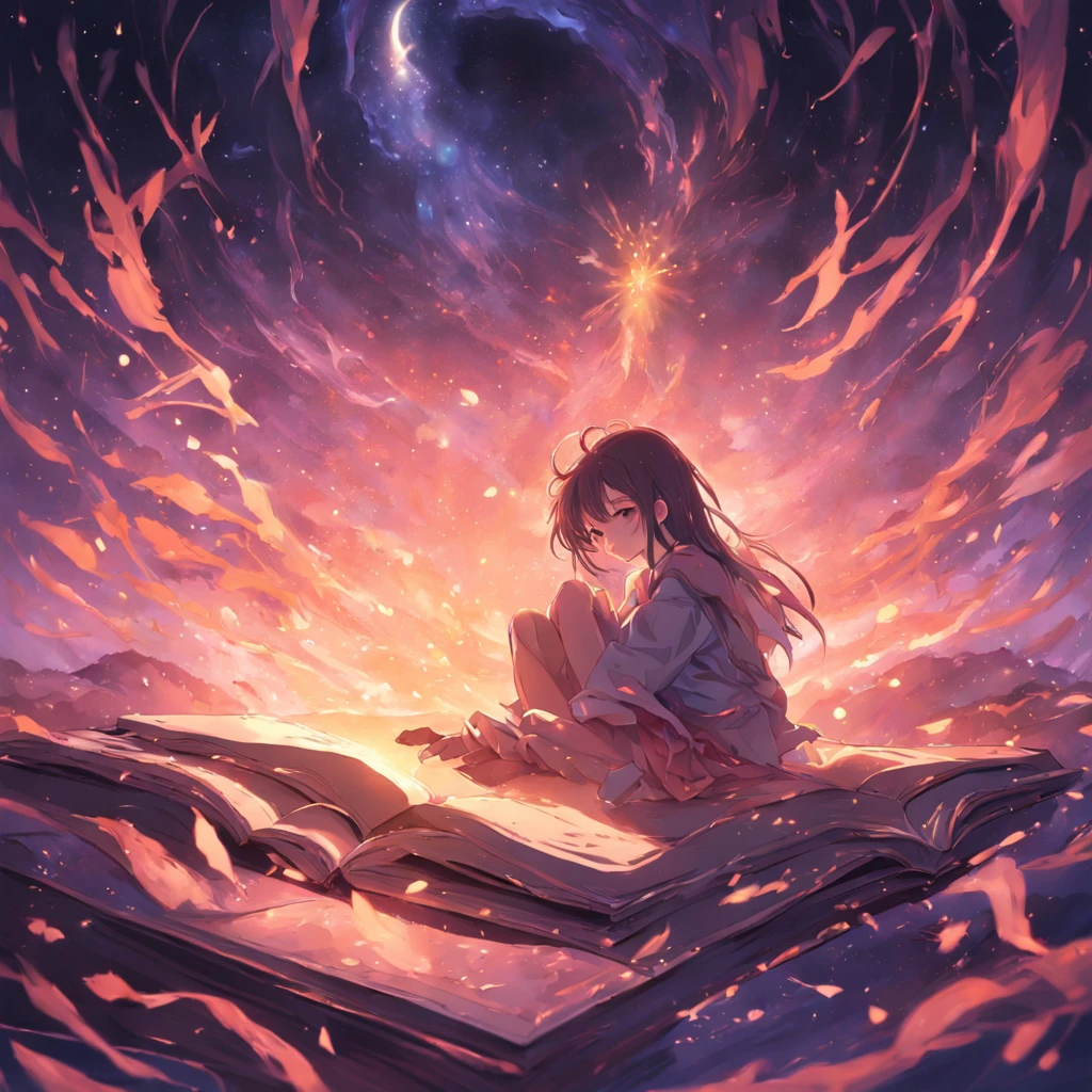 no body, no person, magic book, night sky