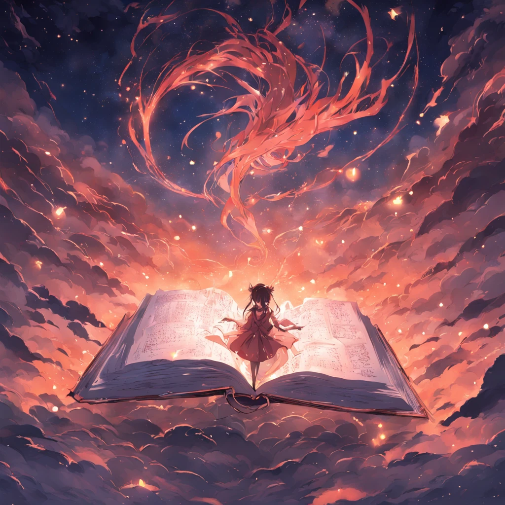 no body, no person, magic book, night sky