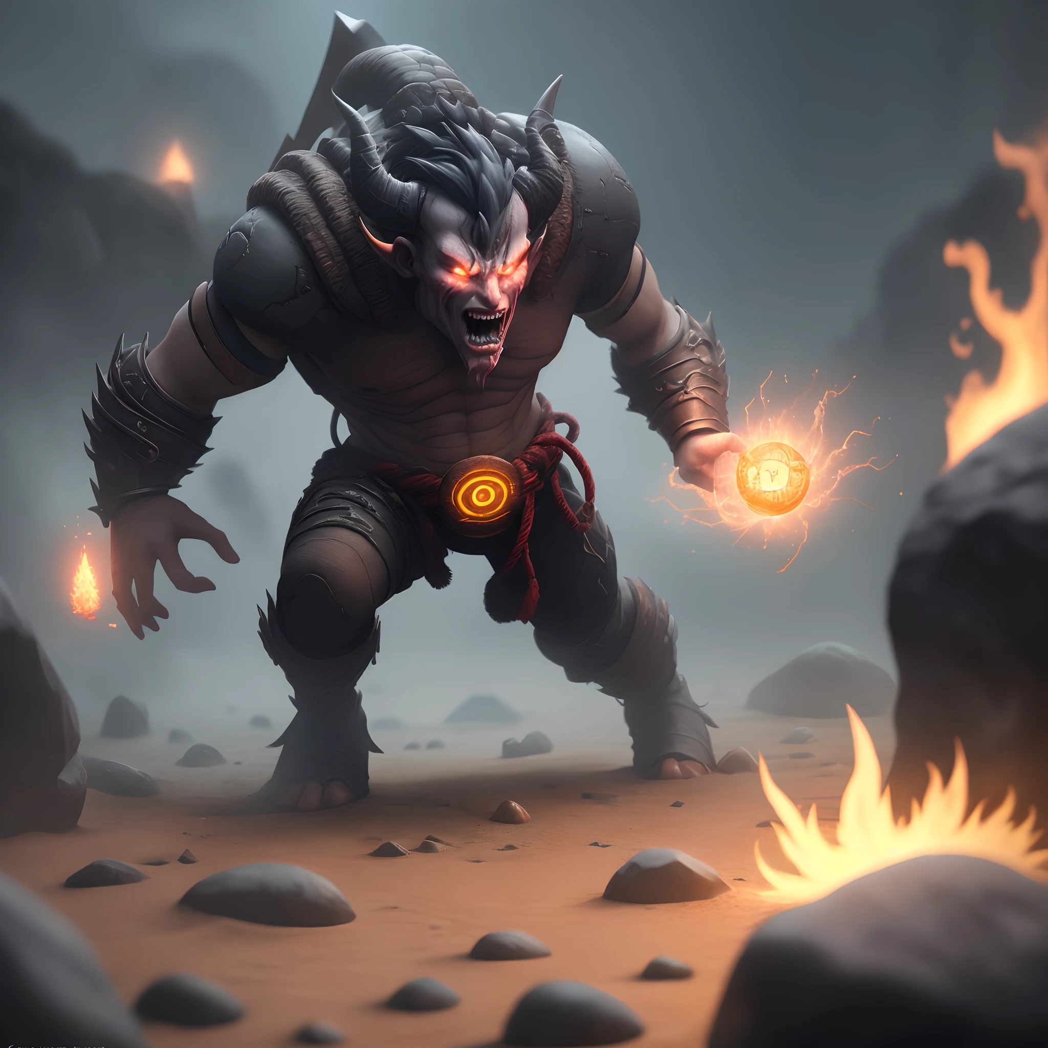 real photo earthbound runic demon, octane render, volumetric lighting, ritual energy, hyperrealistic,