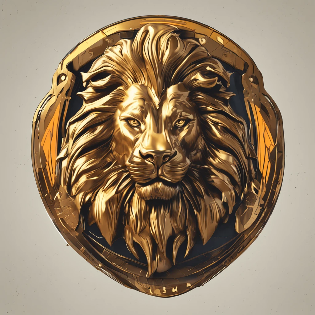Make a logo with the head of a lion stylized in gold color