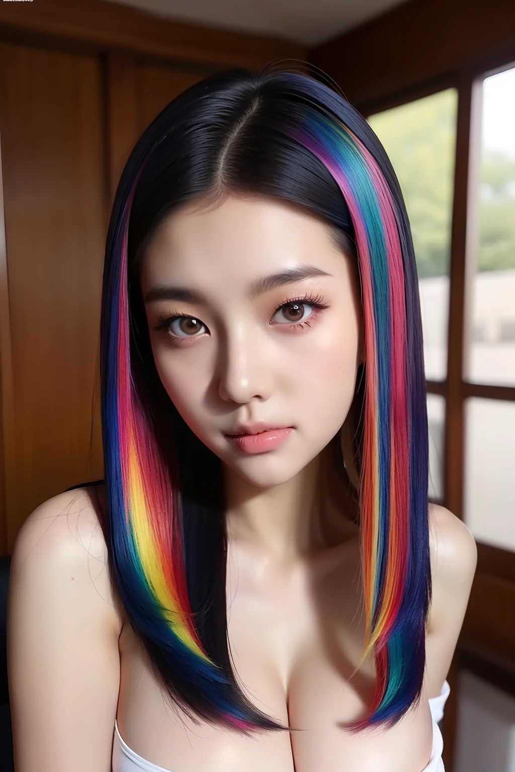sexy school girl, jaeyeon nam, gorgeous young korean woman, beautiful south korean woman, korean girl, beautiful young korean woman, korean woman, heonhwa choe, korean women's fashion model, sexy look, big breast, sexy pose, show breast, show bar, touch breast, rainbow hair