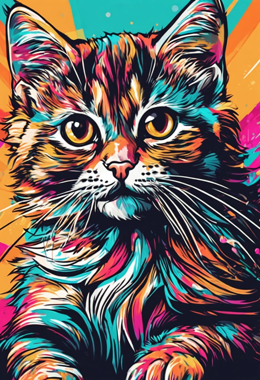 Close up of running kitten on colorful background, Digital Kitten, highly detailed Vector art, jen bartel, Impressive art style, Vector Art Style, adobe illustrator art, art of alessandro pautasso, HD Vector Art, horse, Multicolor vector art, full color illustration, Beautiful UHD 4K Art, Vivid high-contrast coloring, cute kittens