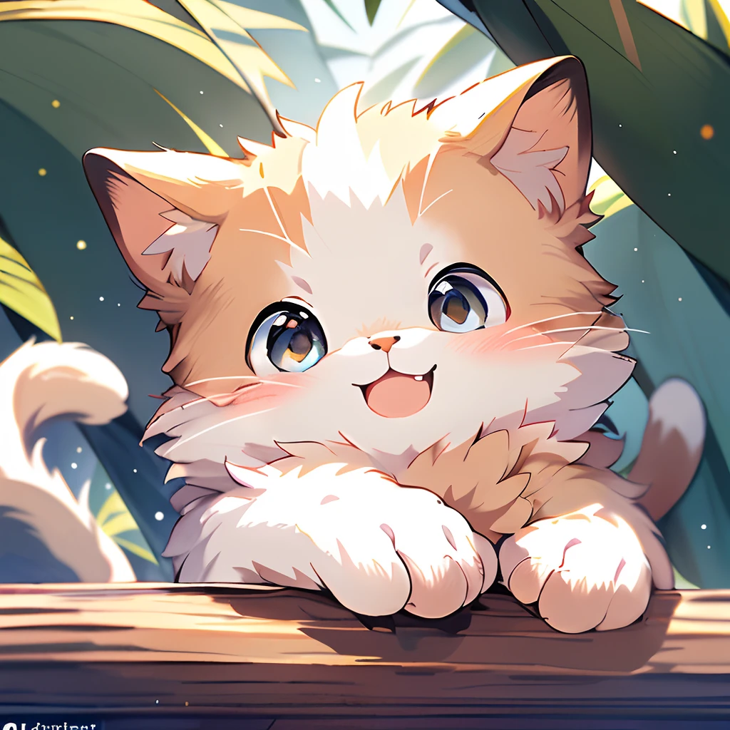 ,(Masterpiece:1.2, High quality),
No Man, cat, :3, Animal, view the viewer, light brown spots in the head, big fluffy light brown tail resembling a fox, amber eyes, pink nose, Open mouth, with a pure white background, Smile，white mane, soft filter，Background bokeh