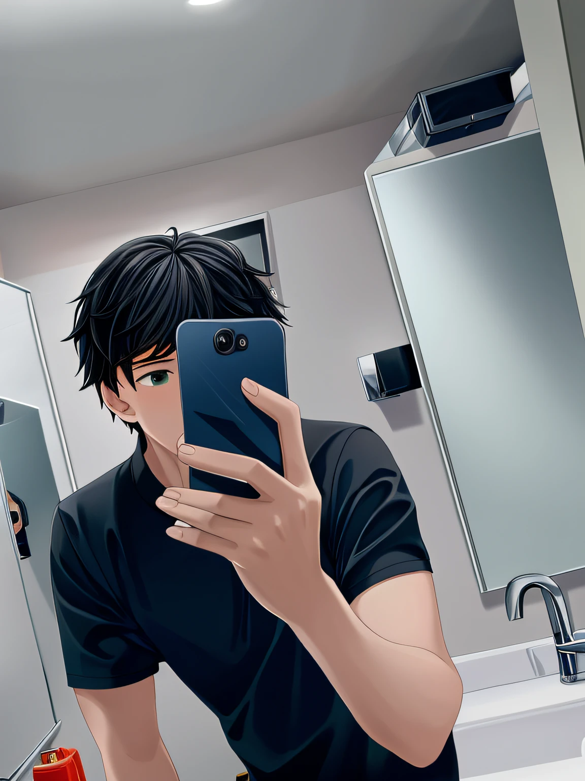there is a boy taking a selfie in a bathroom mirror, 8k selfie photograph, taken with sony alpha 9, from 8 k matte, low quality photograph, standing in front of a mirror, in bathroom, low quality photo, very accurate photo, mirror selfie