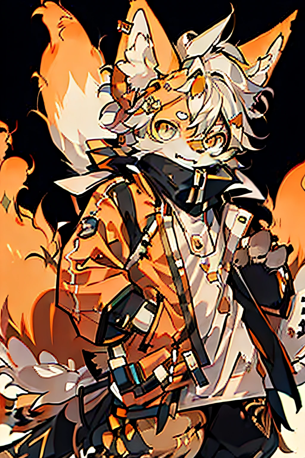 Furry，shaggy，Orange and white fur，male people，felid，，solo person，sharp talons， Detailed fur， Golden eyes，Fluffy tail，，ultra - detailed：1.0，the city street，detailedbackground