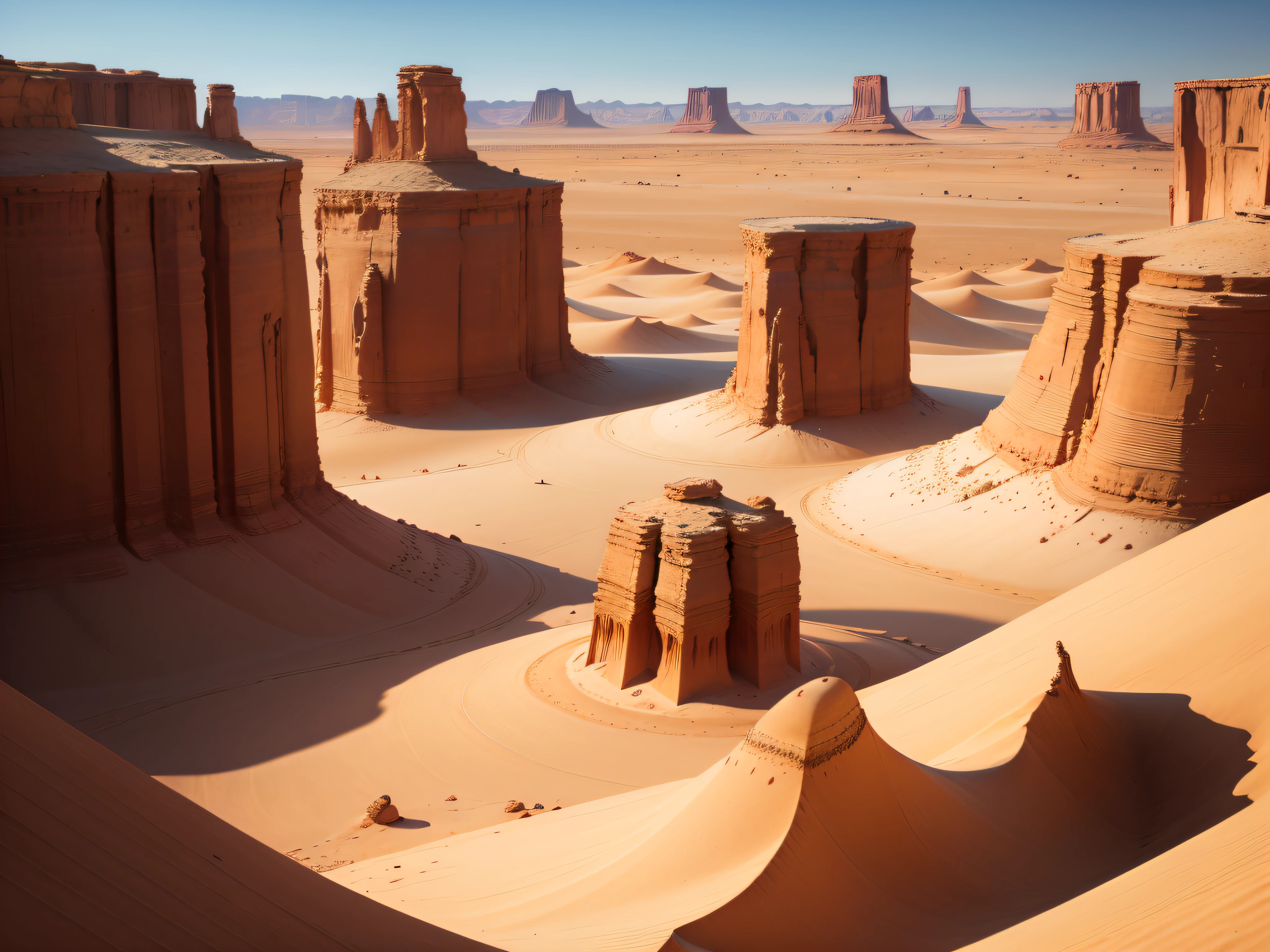 Desert: Vast landscapes, unique rock formations, and serene emptiness.