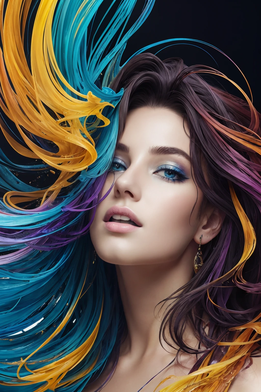 Colorful beautiful girl: a giru 28-years old, messy hair, oil painting, nice perfect face with soft skinice perfect face, blue yellow colors, light purple and violet additions, light red additions, intricate detail, splash screen, 8k resolution, masterpiece, cute face,artstation digital painting smooth veryBlack ink flow: 8k resolution photorealistic masterpiece: intricately detailed fluid gouache painting: by Jean Baptiste Mongue: calligraphy: acrylic: watercolor art, professional photography, natural lighting, volumetric lighting maximalist photoillustration: by marton bobzert:, complex, elegant, expansive, fantastical,  wavy hair, vibrant, Best quality details, realistic, High definition, High quality texture, epic lighting, Cinematic film still, 8k, soft lighting, anime style, masterful playing card border, random Colorful art, oil painting, blue yellow colors, light purple and violet additions, light red additions, intricate detail, splash screen, 8k resolution, masterpiece, artstation digital painting smooth veryBlack ink flow: 8k resolution photorealistic masterpiece: intricately detailed fluid gouache painting: by Jean Baptiste Mongue: calligraphy: acrylic: watercolor art, professional photography, natural lighting, volumetric lighting maximalist photoillustration: by marton bobzert:, complex, elegant, expansive, fantastical, vibrant