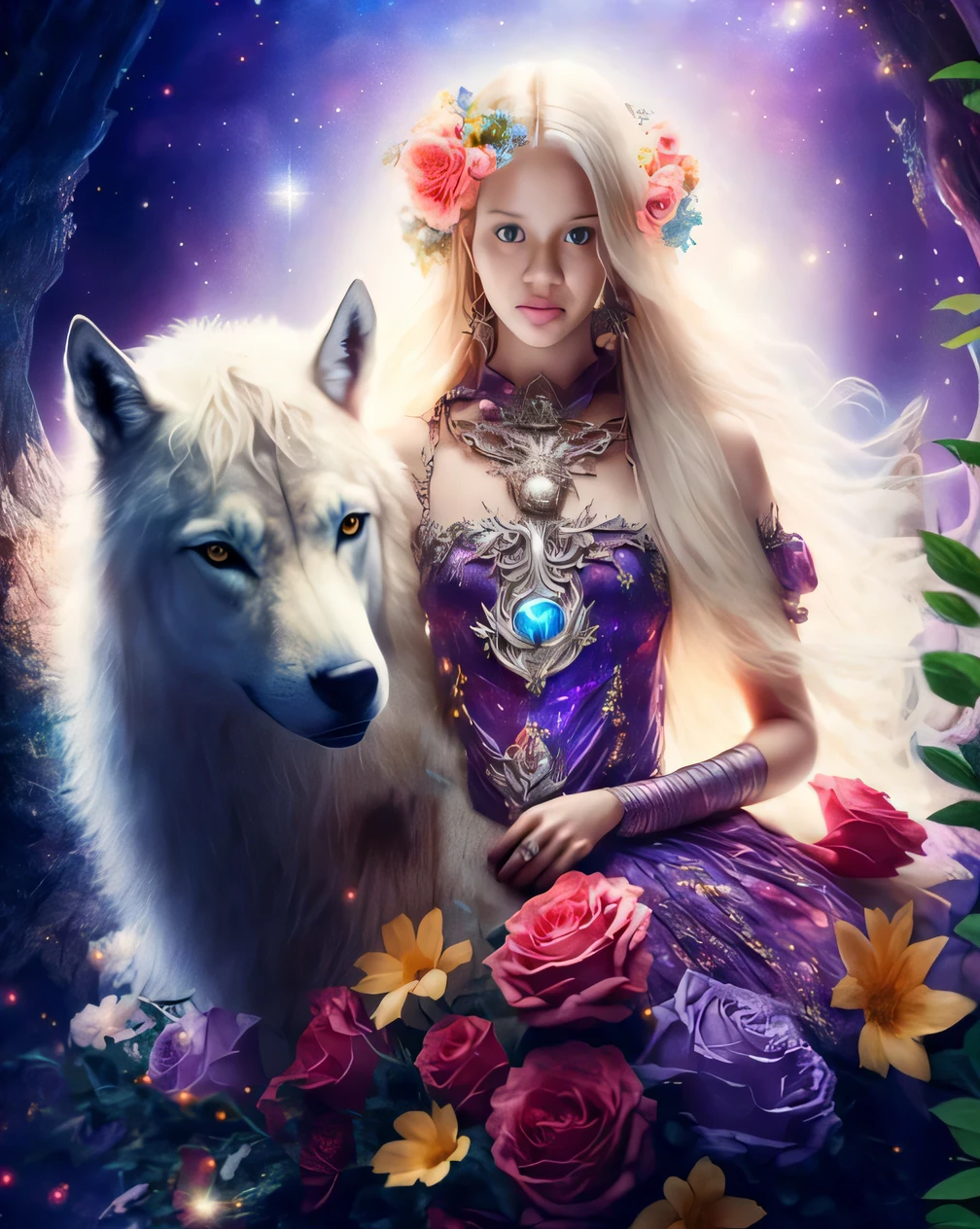 uma mulher em um vestido roxo sentada ao lado de um lobo branco, bela arte de fantasia, arte de fantasia muito bonita, retrato bonito da arte da fantasia, linda donzela fantasia, retrato bonito da fantasia, fantasy fairytale story, Angiewolf, arte estilo fantasia, arte de fantasia digital ), fantasia bonita, mulher da fantasia, breathtaking fantasy art, arte de fantasia digital em alta, arte digital fantasia arte, estilo de arte de fantasia
