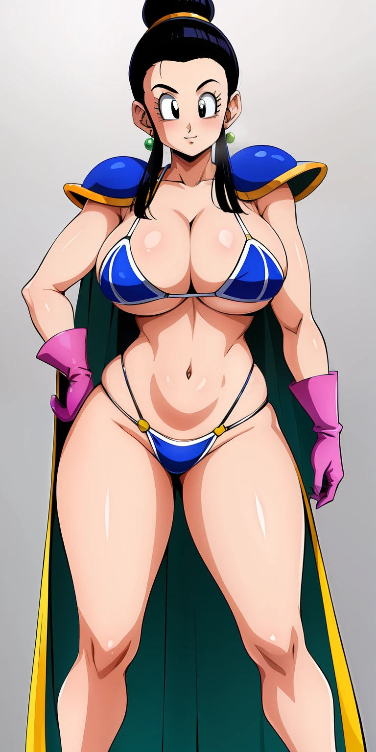 chichi_dbz, standing, solo, large_breasts, Chichi_Bikini_Armor, masterpiece, best quality, detailed face, detailed eyes, highres, I posed erotic,Perfect eyes, successful face,