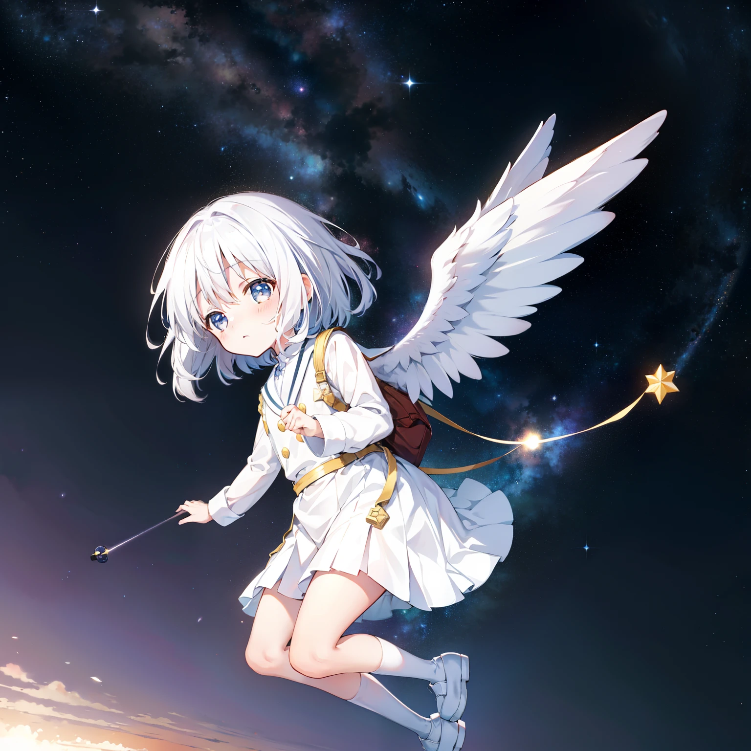 universe background,starry sky bright, 1girll, girl who flew out of the earth,Loli,elemen, (with short white hair:1.2),