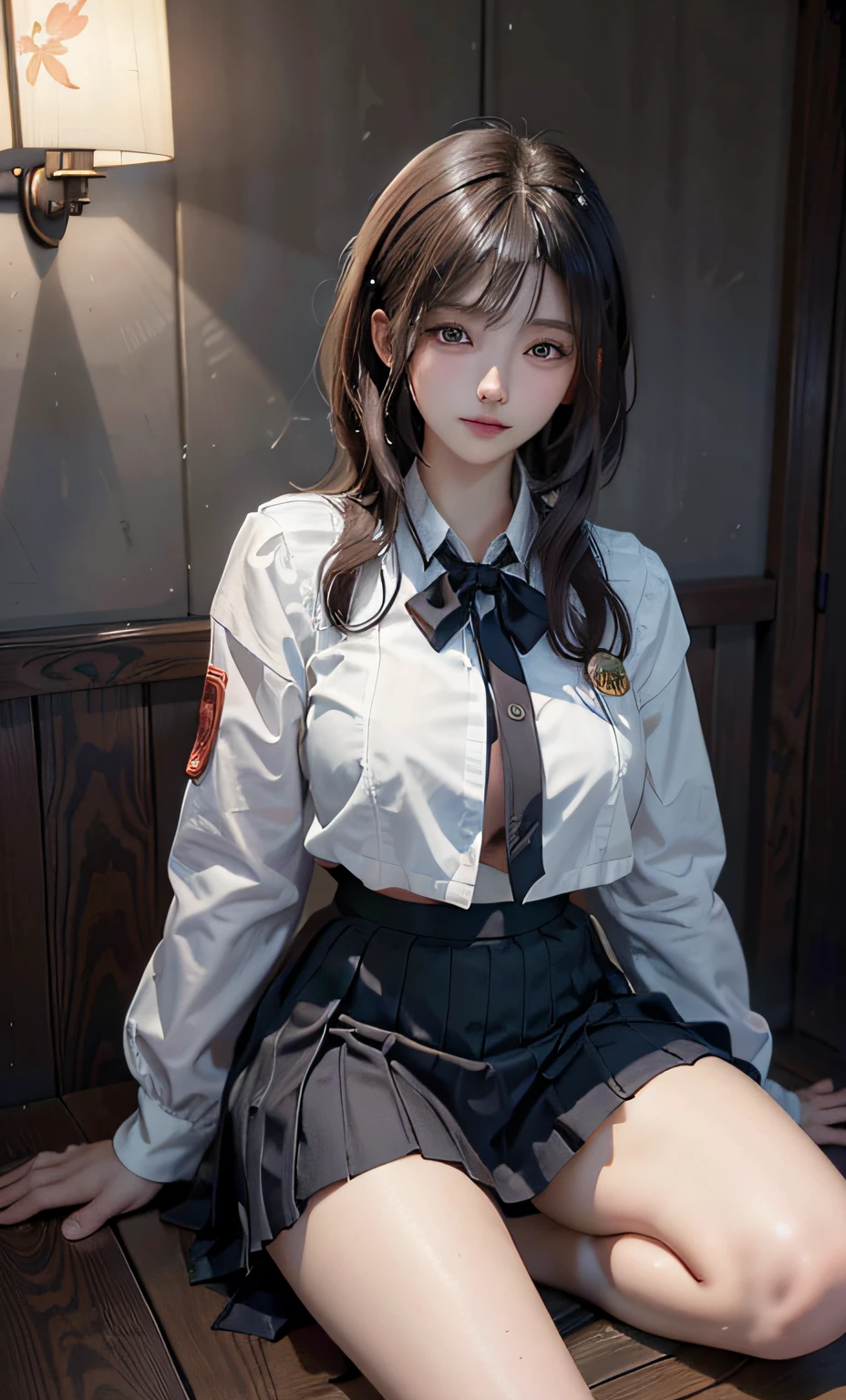 majicMIX Real、(Raw foto:1.2), (Photorealsitic:1.4), a beautiful detailed girl,short-haired、extremely detailed eye and face, beatiful detailed eyes, Ridiculous, unbelievable Ridiculous, huge filesize, ultra-detailliert, hight resolution, ighly detailed, top-quality, masterpiece, Kemomimi, ((Japanese girls' high school uniform)), illustratio, ighly detailed, CG, unification, 8k wallpaper, magnifica, finely detail, Highly detailed CG uniform 8k wallpaper, Light on the face、电影灯光、16yo girl、frontage、((dynamicposes)))、(half)、(Sitting on legs bending the knees))、pleatedskirt、blazers