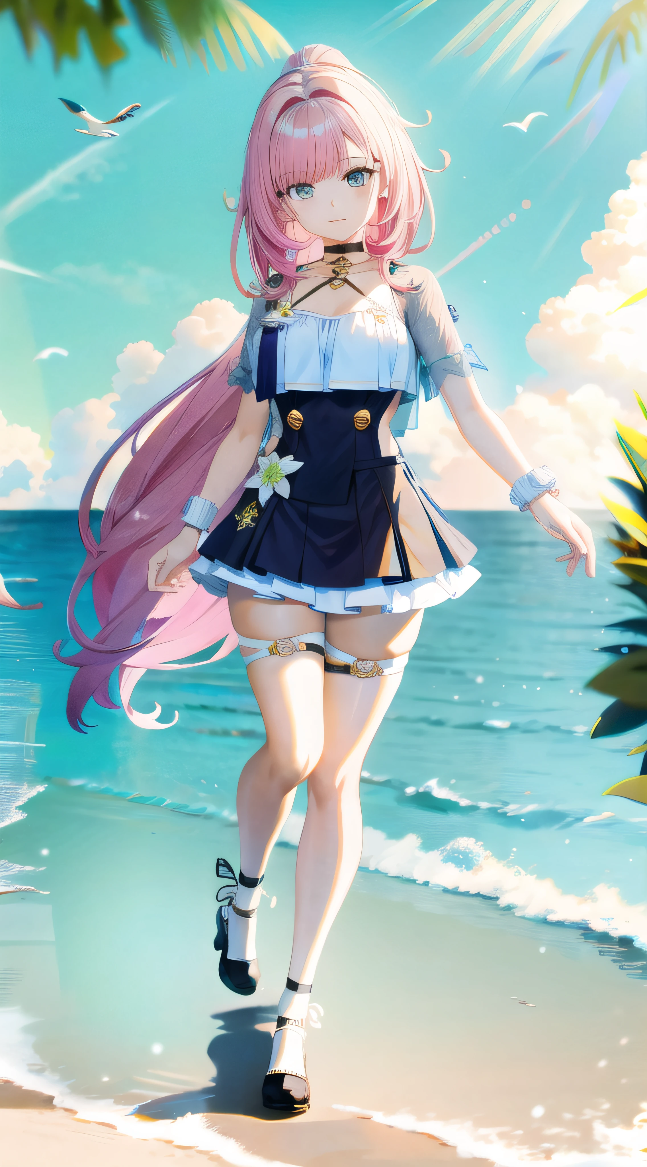 anime girl in a white dress standing in the water, the breasts are large,cute anime waifu in a nice dress, small curvaceous loli, azur lane style, loli in dress, Anime goddess, A scene from the《azur lane》videogame, 《azur lane》role, anime moe art style, Marin Kitagawa fanart, Best Rated on pixiv, ahegao